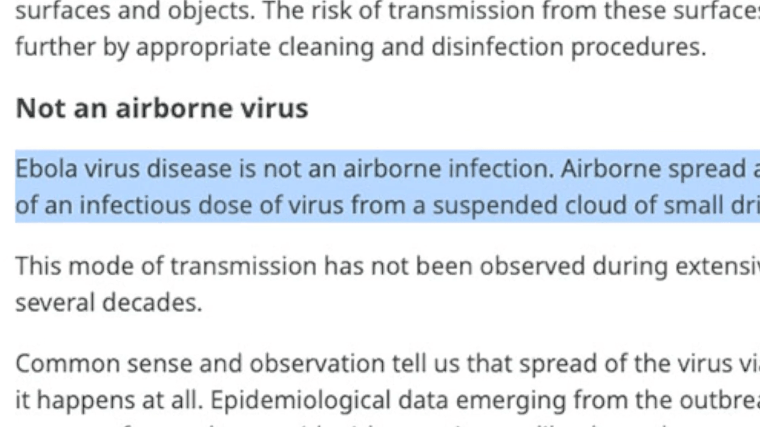 the world health organization website says that ebola cannot be spread through the air