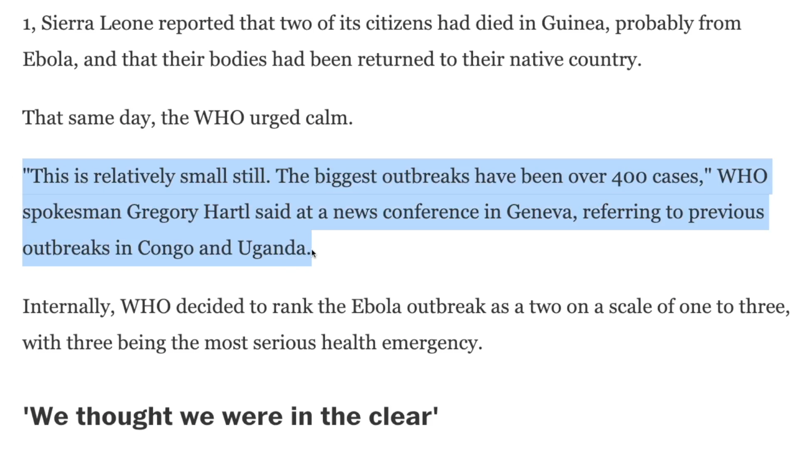 world health organization tried to downplay ebola